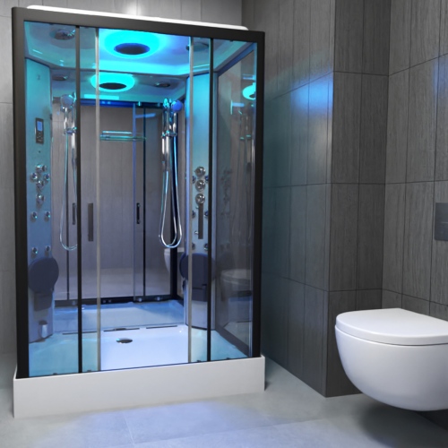 Premium Twin Steam Shower 1400x900mm - Black Frame